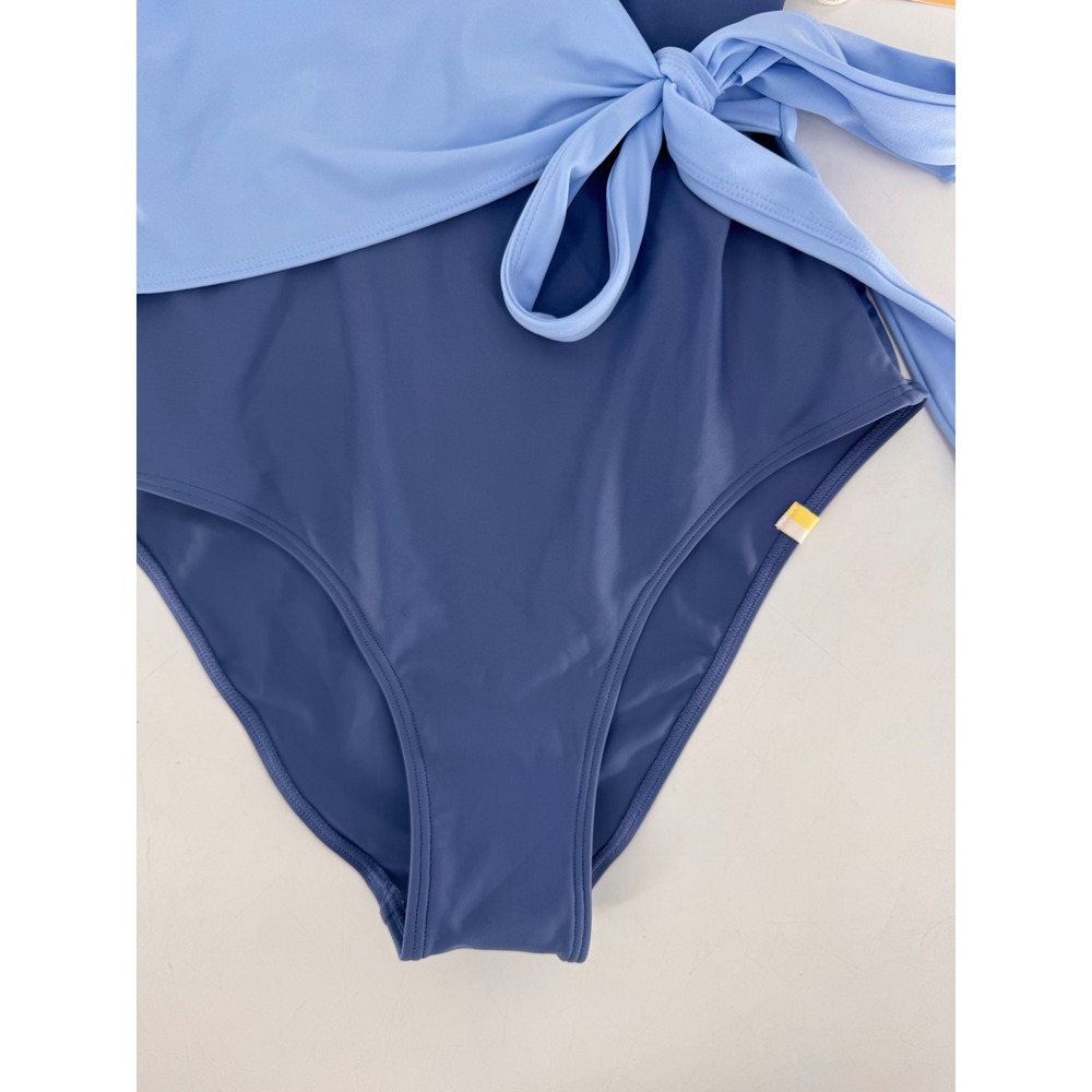 Summersalt Perfect Wrap One-Piece Women 4 Blue Colorblock Tie Waist Swimsuit - Picture 7 of 14